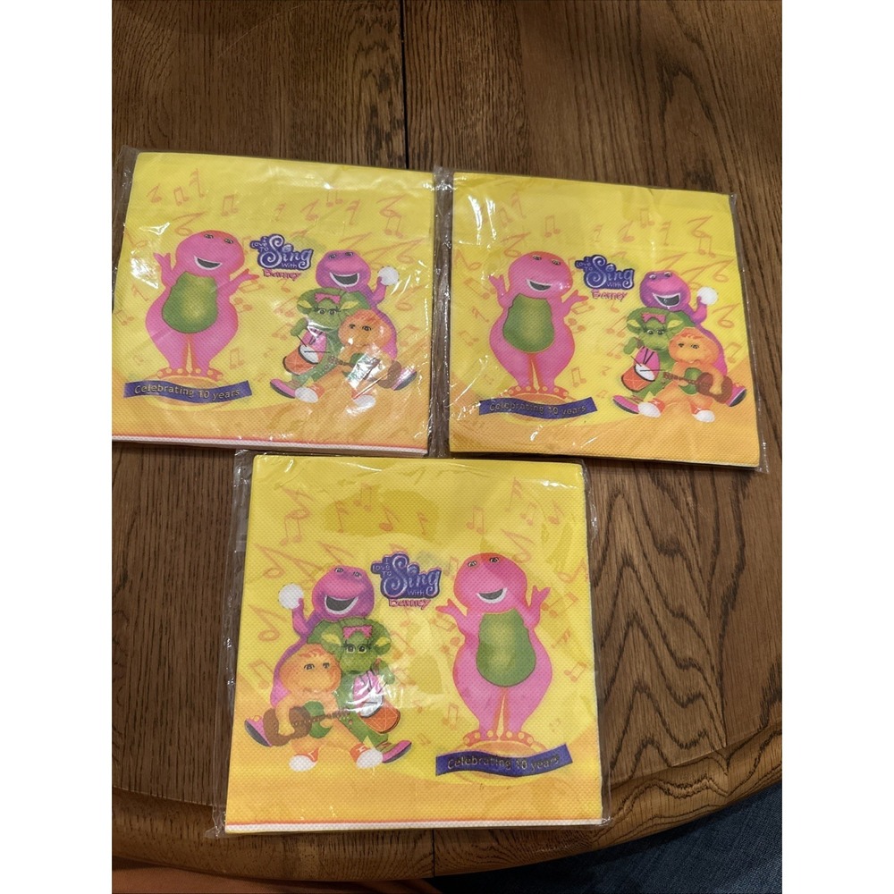3 Packs Sing With Barney NAPKINS ~ Vintage Barney Birthday Party Supplies